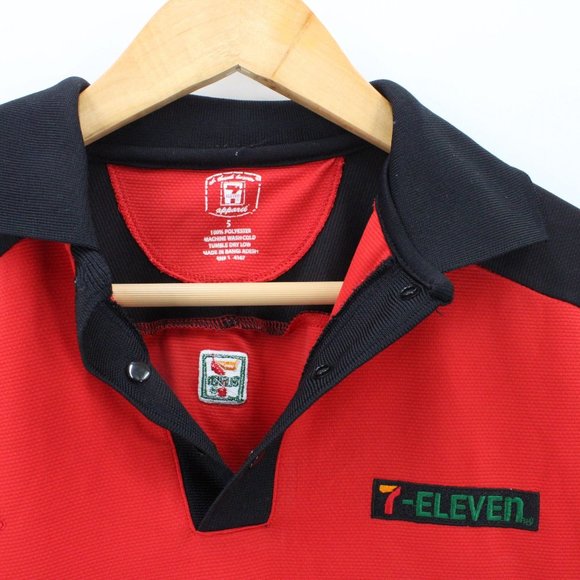 Vintage 7-11 Polo Shirt Mens Red & Black Short Sleeve Logo Embroidered Small S - Picture 5 of 9